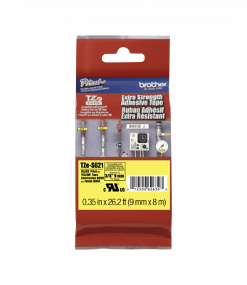 TZE-S621 BROTHER E-P 9mm Tinta Negra sobre Base Amarilla Cinta 8 metros para PT-H110 Adhesivo Reforzado