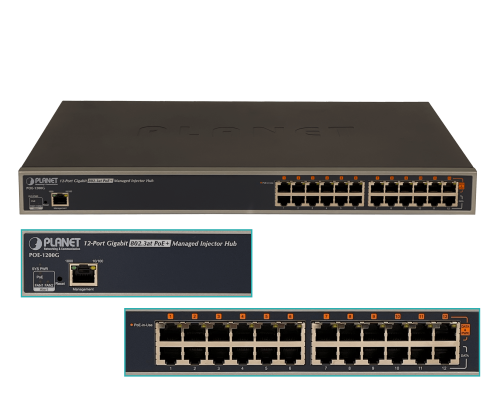 POE-1200G PLANET GIGABIT HUB-POE 12-INYECTORES-1000 ADMIN 190W 802.3AF