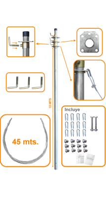 MAST-15 LINKMADE Mástil extensible de 4,5 metros con obenques, compuesto por 3 secciones de 1,5 metros