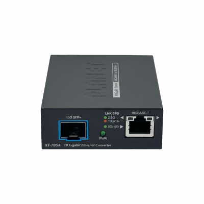 XT-705A PLANET Convertidor de medios 1 puerto 10G Base-T a 1 puerto SFP+ 10G Sin gestión Interfaz de cobre Adaptador 5VDC/2A suministrado
