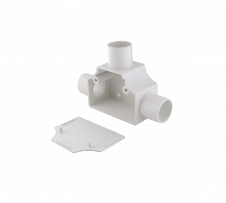 PVC20-TT LINKCHIP Derivación en T con cubierta para conducto de PVC blanco de 20mm de diámetro.