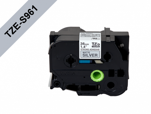 TZE-SM961 BROTHER Cinta laminada 36mm negro sobre plateado mate 8 metros para PT-P900W PT-9700PC