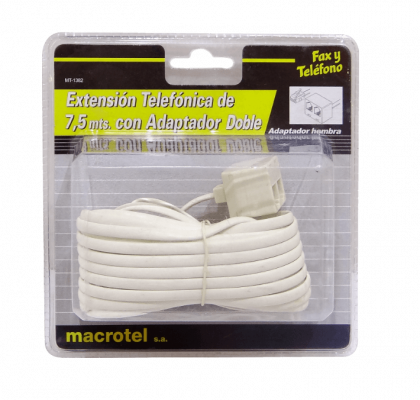 MT-1382 MACROTEL 1-RJ11-M 2-RJ11-H 7,5mt 6P4C Cable Prolongador Telefónico RJ14