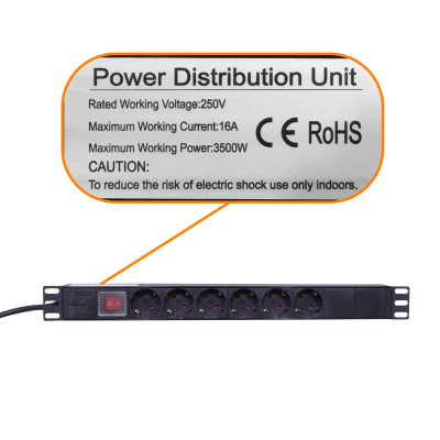 RG6SH PDU 16A Enchufes 6-Hembra-Schuko in-Schuko Rack cable1,8m inc/M6-4KIT