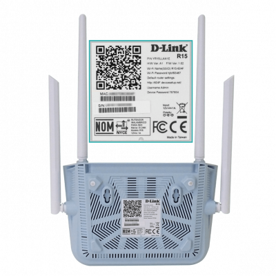 R15 D-LINK Enrutador WiFi 6 AX1500 Doble Banda (5GHz a 1200Mbps + 2,4GHz a 300Mbps) con 4 puertos Gigabit (1 WAN) y Antenas Fijas