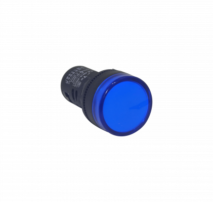 PILOTO-LED-A Indicador Luminoso Piloto LED Color Azul, Tensión 220VAC, Diámetro de Montaje 20mm, Diámetro de Cabeza 28mm, Altura Total 51mm