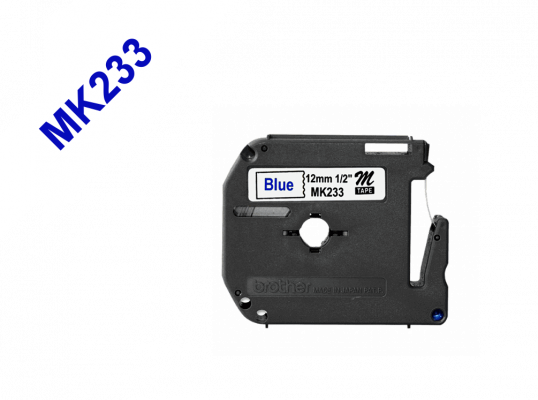 MK233 BROTHER Cartucho de Cinta de 12mm Azul sobre Blanco 8 Metros para Rotuladora PT-90