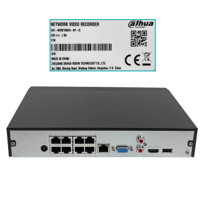 NVR2108HS-8P DAHUA Grabador de Video en Red 8 Canales IP 8 Puertos PoE Resolución 12MP Salidas HDMI VGA 2 Puertos USB 1 Disco SATA 10TB Tecnología WizSense