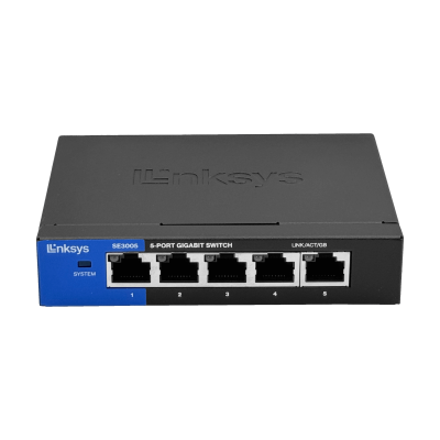 SE3005 LINKSYS Switch de escritorio Gigabit 5 puertos 10/100/1000 no administrable, versión 2, sin soporte para rack