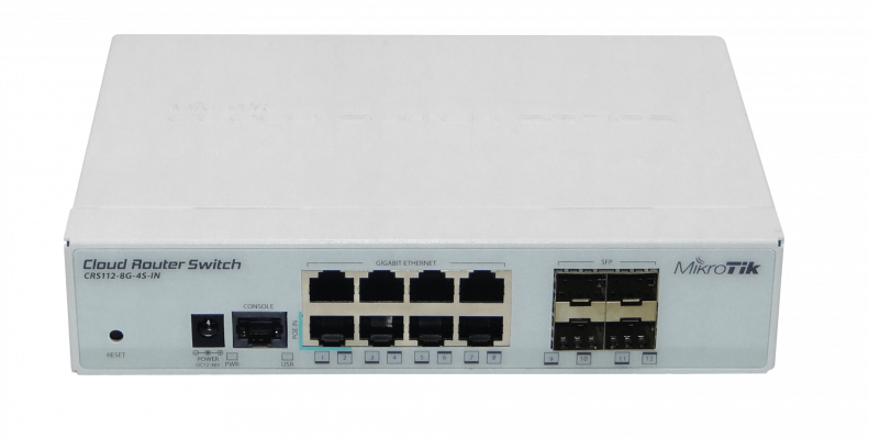 CRS112-8G-4S-IN MIKROTIK Switch Enrutador Capa 3 con 8 Puertos-1000, 4 Ranuras-SFP, Consola-RJ45 y Licencia Nivel 5