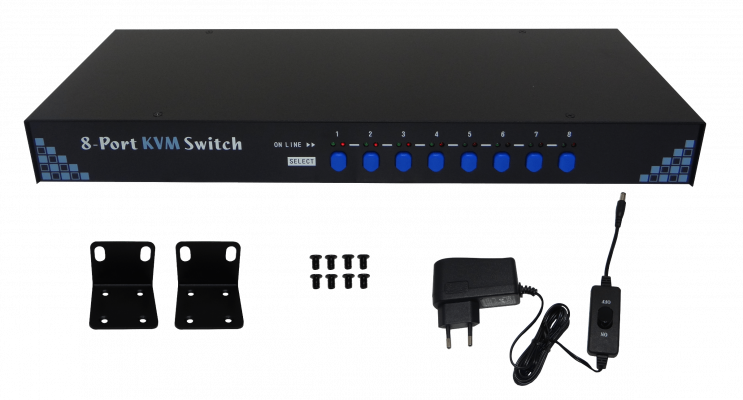 EKV-1880. Conmutador KVM MINITAR para rack de 8 PC con PS2, sin USB, requiere cables DKVM-CB PS/2