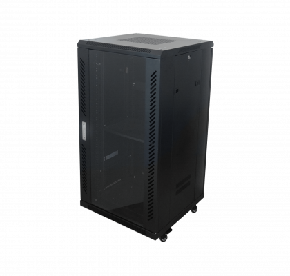 RK22-6L LINKMADE Vidrio 22U 600mm 60cm-Fondo Rack Turbina-PDU-Bandeja Negro