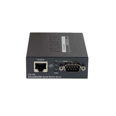 ICS-110 PLANET Gestionable 1-Canal-100 1-Puerto-DB9-Macho RS232 RS485/422 incluye-Fuente-5V Convertidor Ethernet