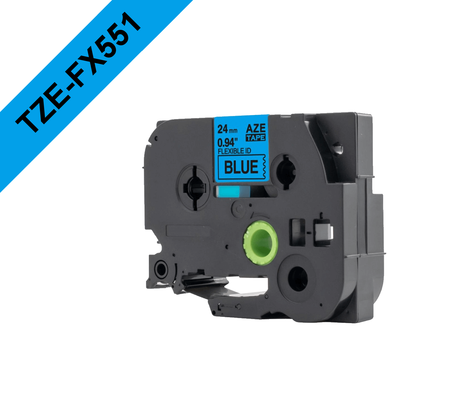 TZE-FX551 BROTHER Flexible 24mm Negro sobre Azul Cinta 8mt para PT-E550WVP/D600VP