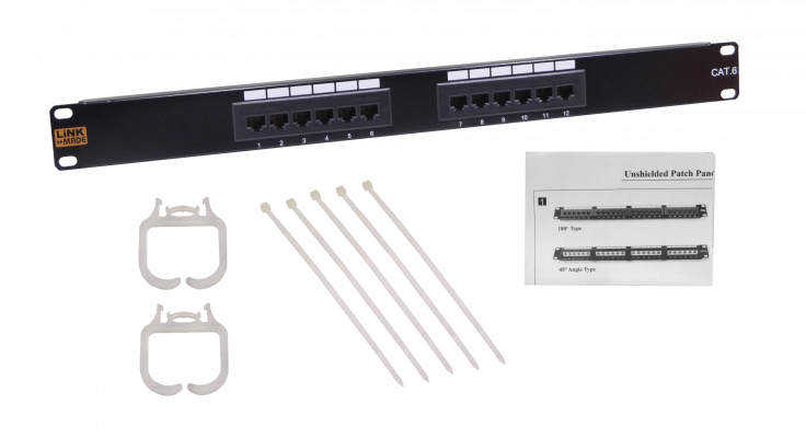 PP612L LINKMADE 12 Puertos RJ45 CAT6 UTP Panel de Parcheo 1U CERTIFICADO UL