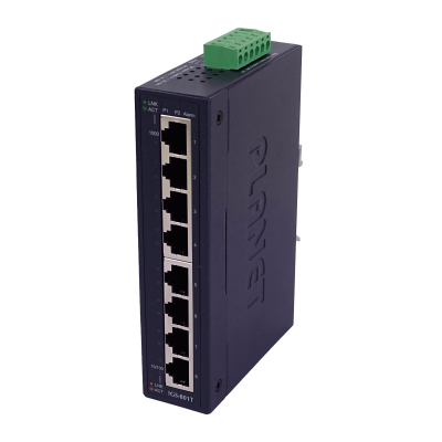 IGS-801T Switch industrial no administrable PLANET de 8 puertos Gigabit, montaje en riel DIN, alimentación 12-48 VDC/24 VAC
