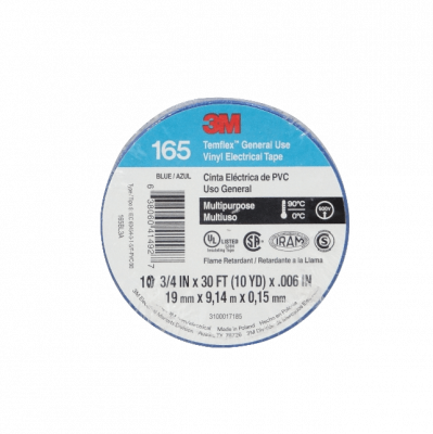 TEMFLEX-9A. 3M 9mt 165 Azul Huincha Cinta Aisladora PVC 19mm 0,15mm 600V 90ºC