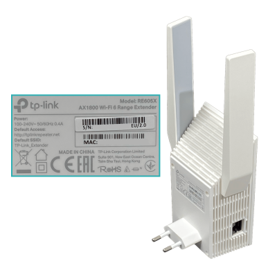 RE605X TP-LINK Extensor de señal WiFi6 AX1800 banda dual 5/2,4GHz 1201/574mbps puerto 1-1000 2-Antenas