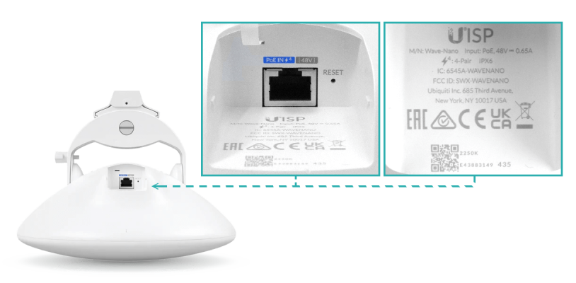 WAVE-NANO UBIQUITI 5km 41/19dBi 60/5GHz 1-1000 incluye-48V 256mm GPS 1gbps-dúplex BT