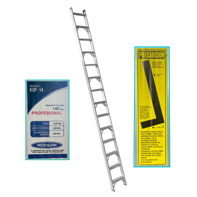ESLA-414 Escalera Recta de Aluminio 4,2mt 140kg 14-Escalones Altura Total 4.28mt