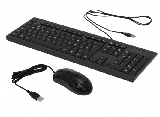 WIRED-KM KENSINGTON Combo Teclado y Ratón con Cable Resistente a Derrames USB-AM Negro