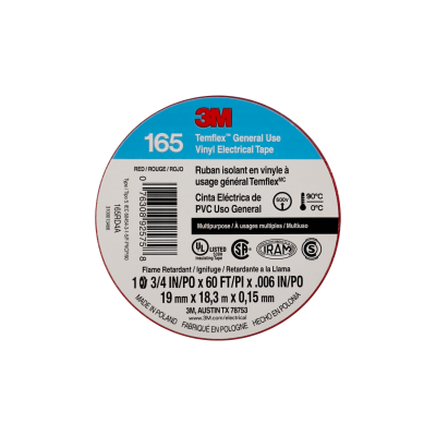 TEMFLEX-18R Cinta Aislante PVC Roja 3M 18mt 165 19mm 0,15mm 600V 0-90ºC
