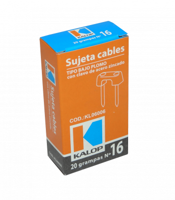 GRAMPA-16 KALOP Paquete de 20 Unidades Nº16 Sujeta-Cables con 2 Clavos Zincados de 15x2mm en Dimensiones 4x13mm Color Gris