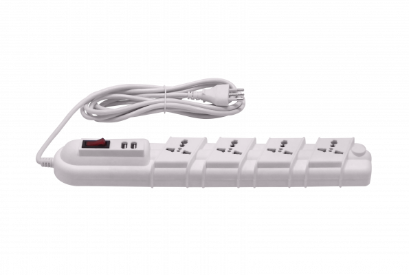 ELG-35WT RITTIG Blanco Regleta 5-Tomas Múltiples 2-Puertos USB5V Extensión 3metros 10A-250V 2200W Indicador Luminoso-Interruptor