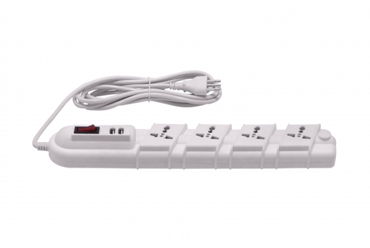 ELG-35WT RITTIG Blanco Regleta 5-Tomas Múltiples 2-Puertos USB5V Extensión 3metros 10A-250V 2200W Indicador Luminoso-Interruptor
