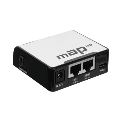 RBMAP2ND MIKROTIK Punto de acceso inalámbrico L4 2.4GHz 50mW 1.2dBi 2 puertos 100Mbps 1 USB PoE-in(10-57V/af-at)-out