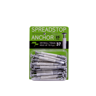 DRY15 Fijación para placa de yeso Volcanita de 15mm, compuesta por tarugo y tornillo autoperforante M6.3x62mm, paquete de 25 unidades