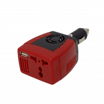 INV-1502 Inversor de corriente 150W entrada 12VDC salida 220VAC sin ventilador integrado con puerto USB de salida 5V 500mA