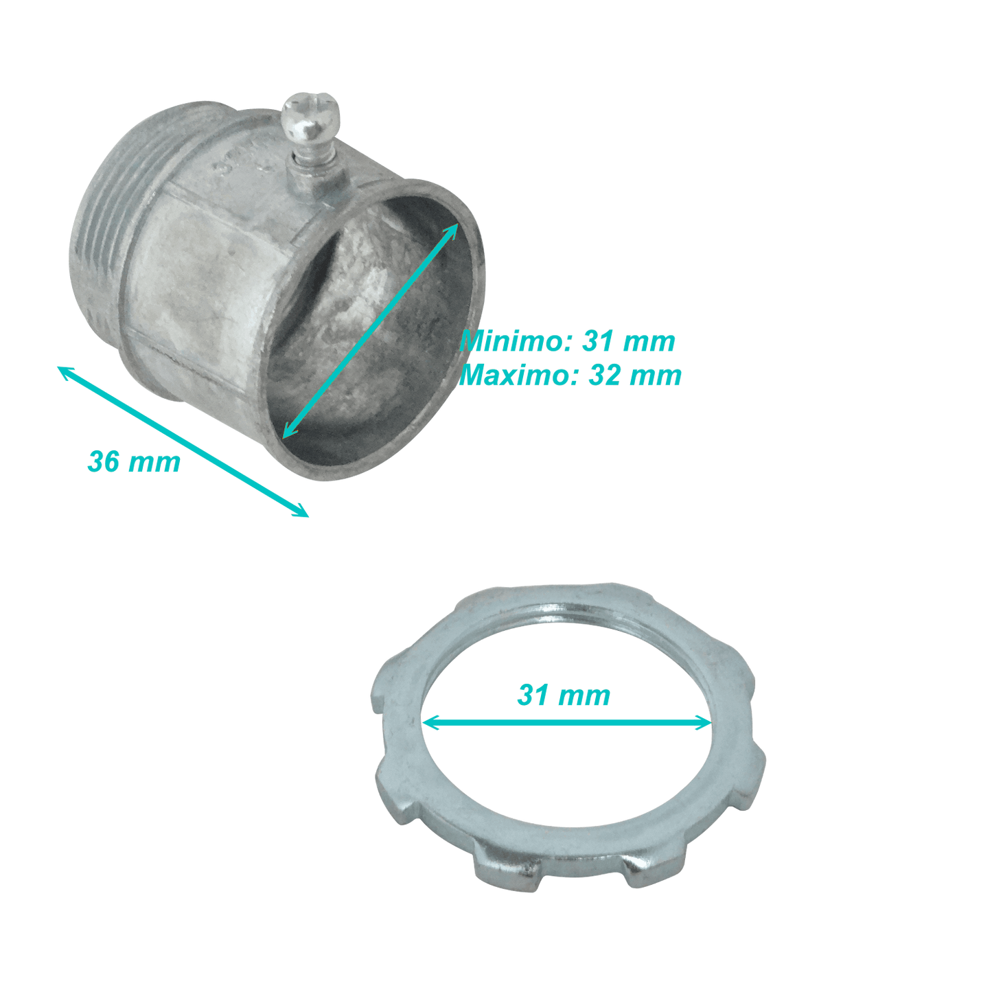 EMT32-SA 32mm Zinc Salida Caja c/Hilo para Conduit Rigido Metalico