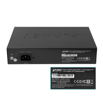 FGSD-1011HP PLANET Switch No Administrable de 19 Pulgadas con 8 Puertos 100Mbps PoE+at, 1 Puerto 1000Mbps, 1 SFP y 120W Totales