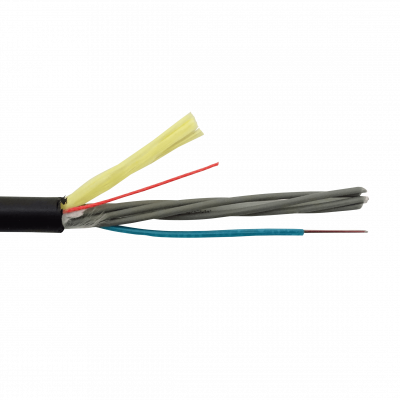 CFSB12 SM Cable monomodo de 12 hilos G652D para vano de 50 metros, ADSS 10mm con cubierta exterior de polietileno y 1 minitubo