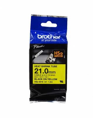 HSE-651E BROTHER 21mm Tubo Contráctil por Calor 4,2-13,5mm Negro sobre Amarillo Manga 1,5mt