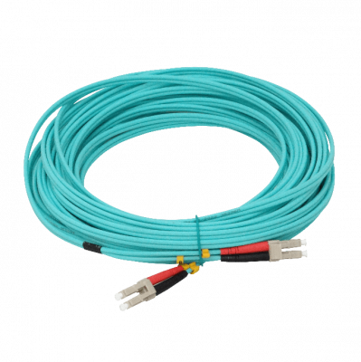 JF3LL15 Jumper de fibra óptica dúplex multimodo OM3, conectores LC a LC, cable de 3,0 mm 50/125 µm, cubierta LSZH, longitud de 15 metros.