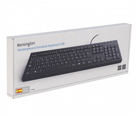 WIRED-K KENSINGTON Teclado Cable-140cm Resistente Antiderrame Negro USB A2306A