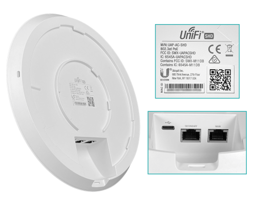 UAP-AC-SHD UI Punto de Acceso UniFi WIPS 2,4GHz-800 5GHz-1,7 requiere PoE+at Puertos 2-1000 USB-C 4x4/6dBi