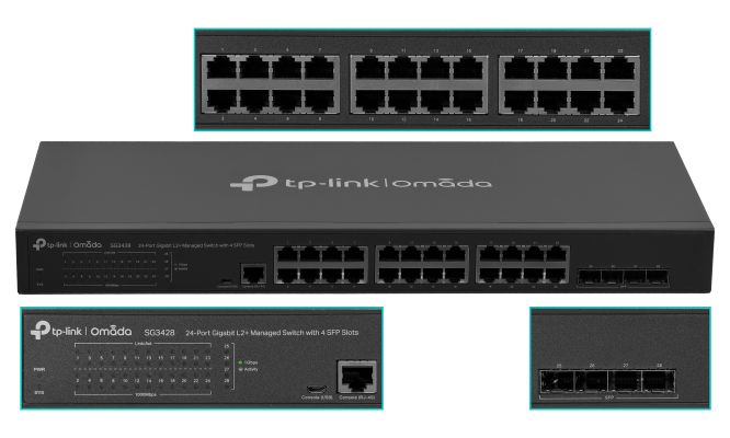 TL-SG3428 TP-LINK 24-Puertos-1000 4-Ranuras-SFP Consola-RS232-RJ45 Switch Gestionable Rack incluye-USB Omada