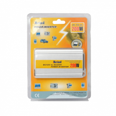 INV-200 MEIND 200W Convertidor 24/12VDC Entrada 220V Salida USB 5V Amperaje Alto Inversor Enchufe Automóvil