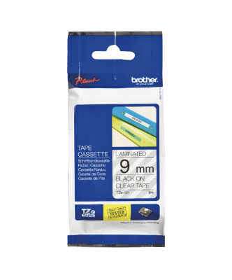 TZE-121 BROTHER 9mm Negro sobre Fondo Transparente Cinta 8 metros para PT-H110/E300/E550