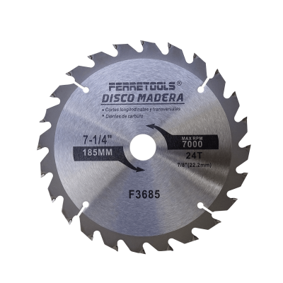 MAD7-24T Disco para Cortar de 185mm 24 dientes 22,2mm eje 7-1/4" Hoja Carburo para Madera DMD724