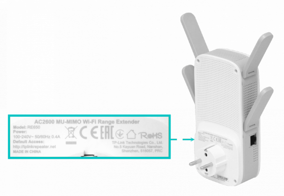 RE650 TP-LINK Amplificador de señal Schuko AC2600 doble banda 5GHz/2,4GHz, velocidad 1733/800Mbps, puerto 1-1000, 4 antenas