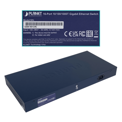 GSW-1601 PLANET Switch No Administrable Capa 2 de 16 Puertos 10/100/1000 para Rack 220V-Directo con Selector de 4 Modos