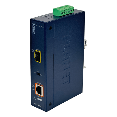 IGTP-805AT Planet Convertidor de Medios Industrial 1-Puerto 1000-PoE y 1-SFP para Riel-DIN requiere-Fuente