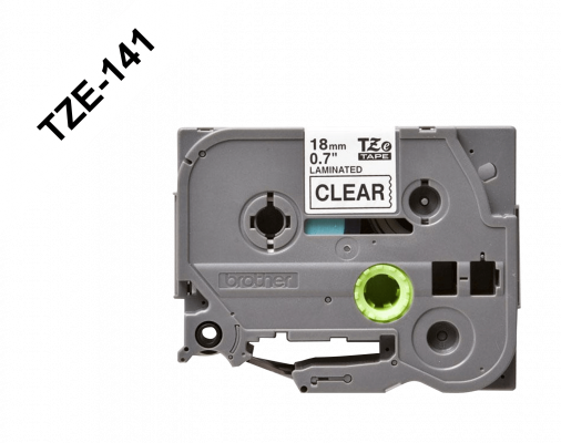 TZE-141 BROTHER 18mm Negro en Fondo Transparente Cinta 8mt p/PT-E300VP/E550