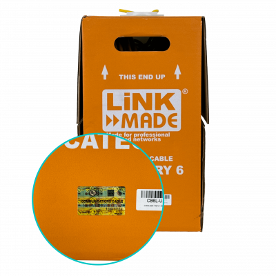 CB6L-UM3 Cable unifilar CAT6 UTP color amarillo de cobre con cubierta de PVC en caja de 300 metros fabricado en Taiwán por LINKMADE