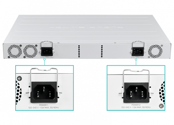 CRS354-48G-4S+2Q+RM MIKROTIK Conmutador 48 puertos Gigabit 4 ranuras SFP+ 10G 2 ranuras QSFP+ 40G Puerto consola Licencia Nivel 5 Doble fuente de alimentación