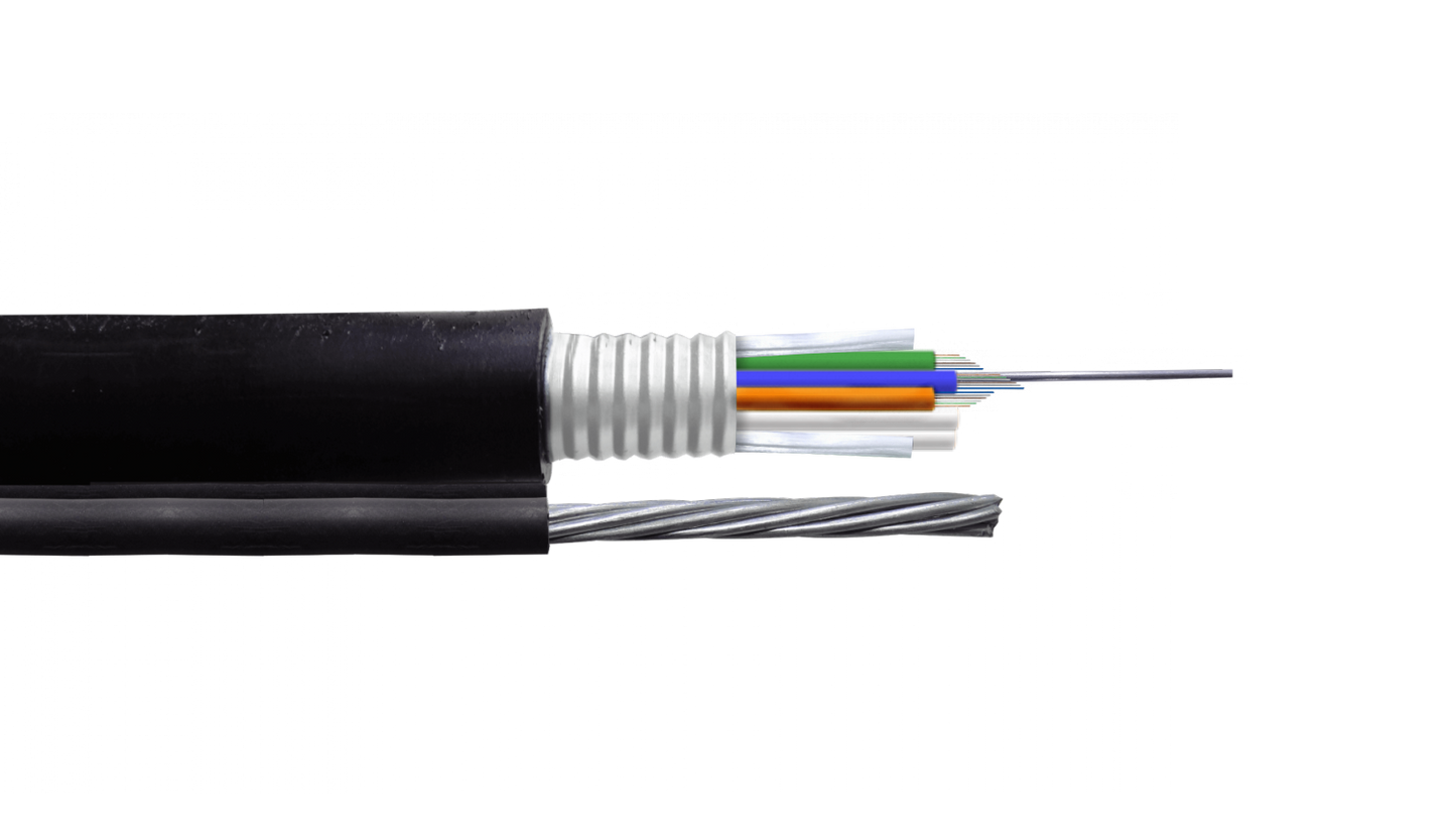 CF3812 OM3 Cable de 12 Fibras Multimodo de 1 metro Figura 8 Negro para Exteriores con Portante de 7x1mm 3 tubos